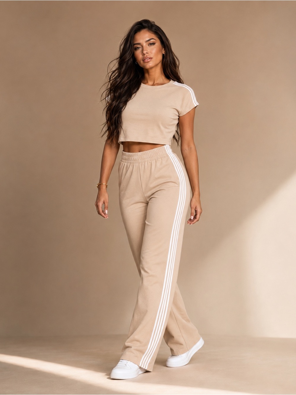 NWT Side-Stripe Wide Leg Pant Set - Beige